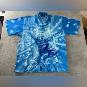 Blue Alligator Anime Muscle Man Vintage Mens 2XL Waza Jeans Button Up Shirt